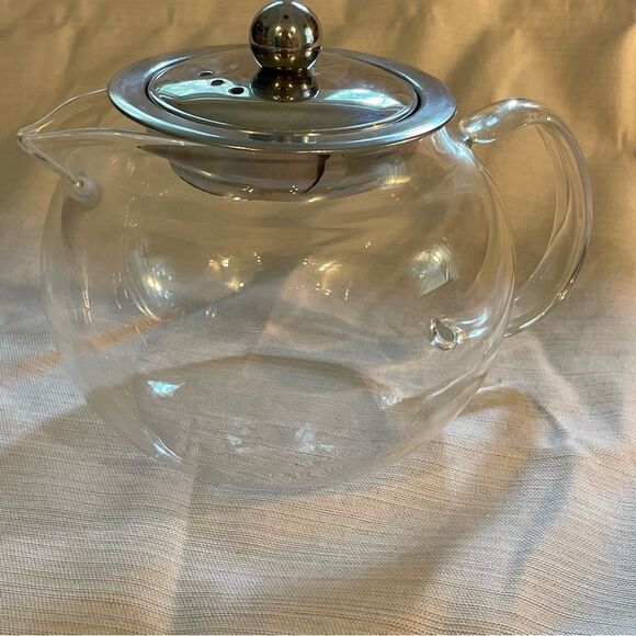 Glass Blooming Teapot with stainless steal lid - Picture 4 of 11